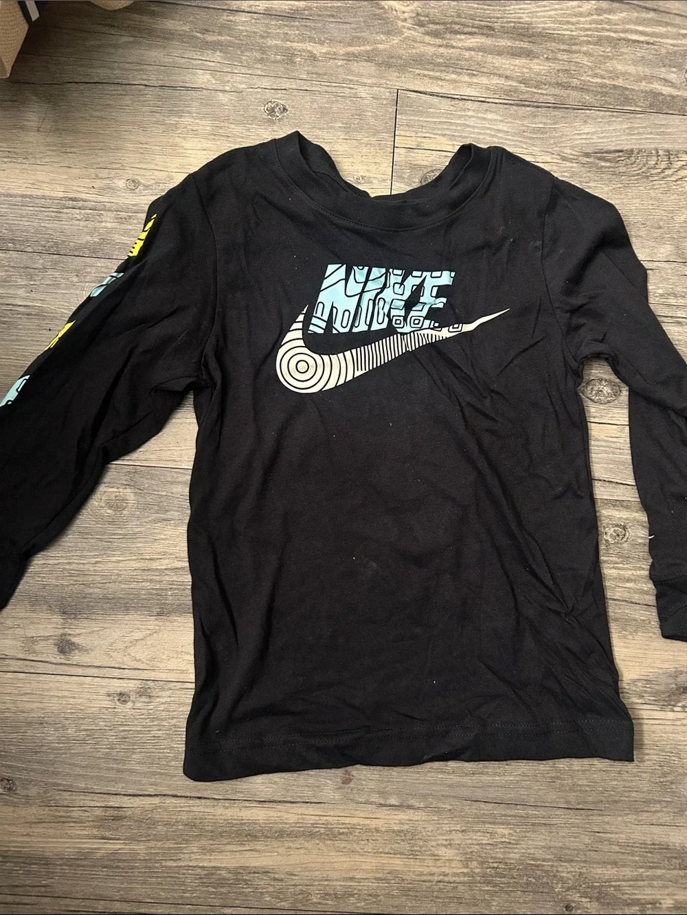 Nike Black Long Sleeve Tee with Blue and Cream Swoosh